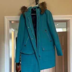 J. Crew Blue Coat with Fur Trim